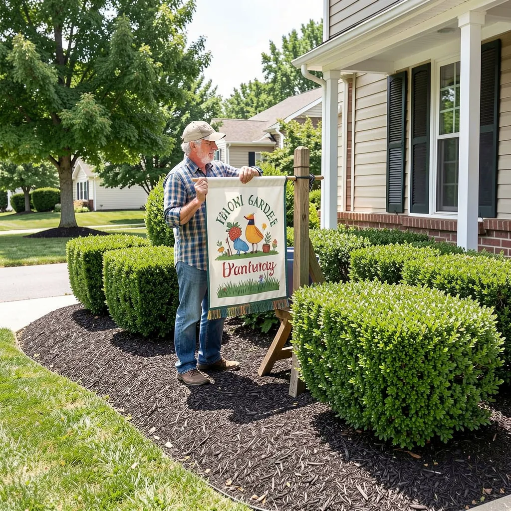 Seasonal welcome garden flag with flowers