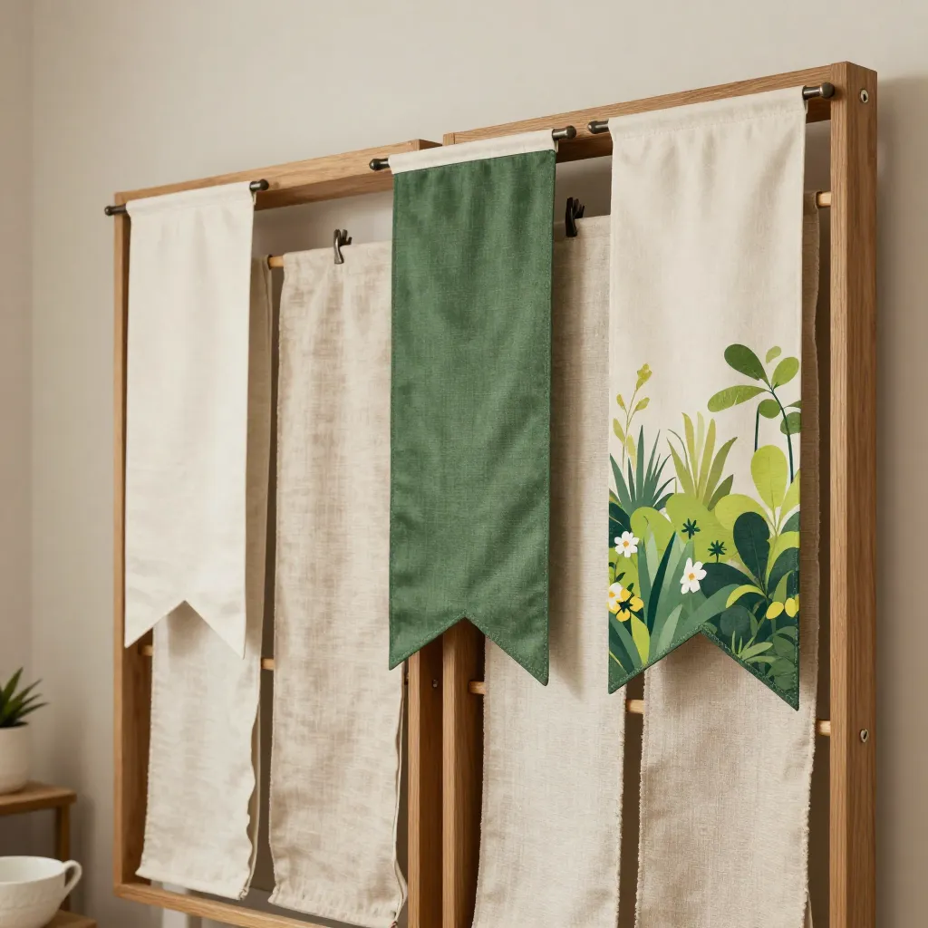 Colorful garden flags on display